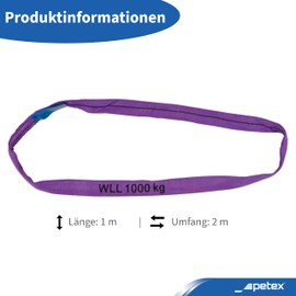 Petex 47201024 Round Sling WLL 1000 kg Length 1 m Circumference 2 m Purple