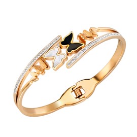 Rockyu Bracelet for Women Pink Gold 18k Plated, Zirconia, Titanium Bracelet, Cute, Butterfly Bangle, Bling, Fashion, New York Style, Titanium, cubic-zirconia