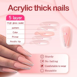 Yivaiks 24 PCS Colorful French Design Fake Nails, Ballerina Shiny Coffin Nails Nude Acrylic Long Press on Nails, Stick on Nails for Women, Perfect Accessory for Banquets, Soirees, Parties