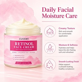 Crema facial con retinol, humectante de día y noche, 3.53 oz Hidratante facial cremoso con retinol for pieles de aspecto seco con un acabado suave, terso y confortable.