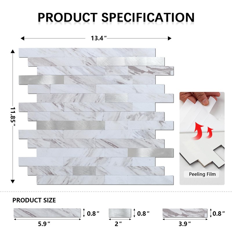 Midcard 10 Sheet Peel and Stick Backsplash Tile, Stick on