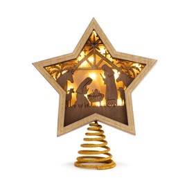 DEMDACO Golden Star Nativity LED 10 x 8.5 MDF Christmas Tree Topper