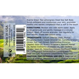 Evarne Green Tea Lemongrass Dead Sea Salt Body Scrub with 7 Essential Oils and Vitamin E