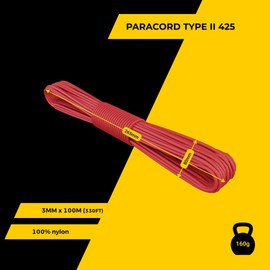 EdcX 3 mm Nylon Paracord 425 (15, 30, 50 and 100m) – 3 mm Type II, 100% Nylon Rope, 3 Strand Rope, 3 mm Nylon Rope in Many Colors (Red, 30 m)