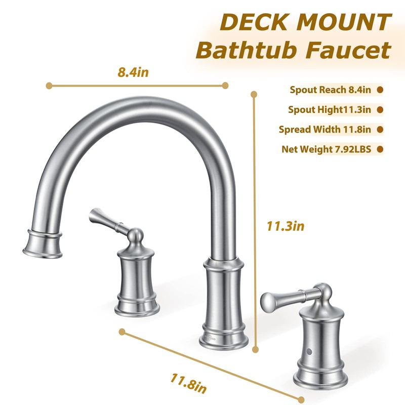 Hangoro Bathtub Faucet, Deck Mount Antique Tub Faucet 2 Lever