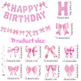 ZYEKIU Birthday Decoration with Pink Bow, Birthday Decoration Girl Banner, Decoration Birthday for Birthday Girl, Party Decoration with Pink Bow, Decorations for Birthdays Theme Parties