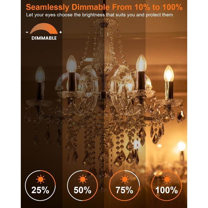 MEQIQTEK E12 60 Watt Incandescent Candle Light Bulbs, Chandelier Light