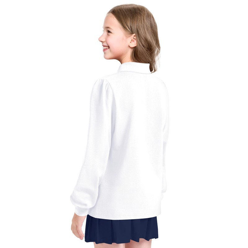 KEREDA Long Sleeve Uniform Shirts for Girls Cotton School Polo