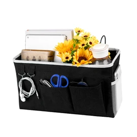 Loghot Bedside Caddy/Bedside Storage Bag Hanging Organizer for Bunk and Hospital Beds,Dorm Rooms Bed Rails,Can be Placed Glasses,Books,Mobile Phones,Keys (Black)