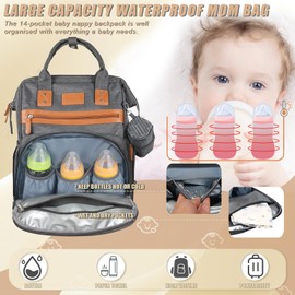 Heegel Diaper Bag Backpack with Changing Pad, Baby Diaper Bags for Mom Dads with Multipurpose Pockets Baby Changing Bags Large Stylish Baby Bag for Boy, Girl, Toddler （Dark Grey）