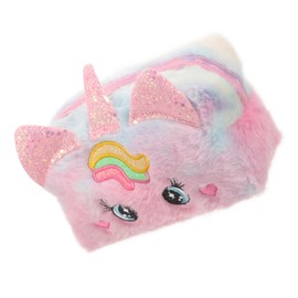 FOMIYES Cute Cartoon Unicorn Plush Makeup Bag for Teens Travel Toiletry Organizer Large Eyes Adorable Cosmetic Pouch for Girls Handheld Wash Bag