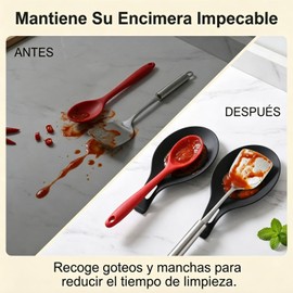 2 Piezas Porta Cucharas de Cocina de Silicona Soporte para Utensilios Resistente al Calor, Reposa Cucharas y Espátulas para Encimera, Organizador Multifuncional