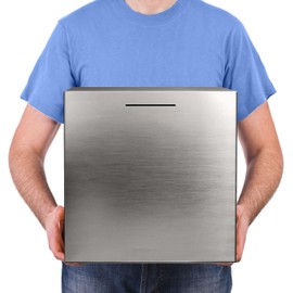 LMSNE Biggest Piggy Bank for Adults/Kids, Must Break to Open Stainless Stee Piggy Bank, Unopenable Metal Money Saving Box (Silver, 12 Inches)