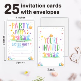 Nuckxy 25 Pcs Easter Party Invitations - Easter Party With My Peeps - Spring Easter Egg Hunt Brunch Invitation - Double Sided Invites Card With Envelopes -Party Favor & Supplies- (G06)