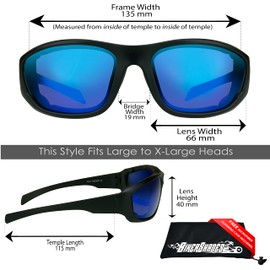 Bikershades Blue Mirrored Motorcycle Sunglasses Foam Padded for Larger Head Sizes