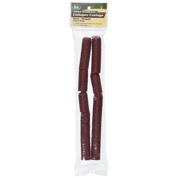 LEM Products Mahogany Smoked Collagen Casings, 17mm, Edible Sausage Casings, Stuffs Approximately 13 Pounds Per Pack, Great for Snack Sticks, Hot Dogs, Metts, Andouille, Brats, and More, 2-Pack