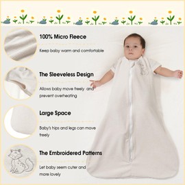 PHF Warm Micro-Fleece Baby Sleep Sack 6-12 Months, Soft Baby Wearable Blanket, 2-Way Zipper Sleeping Bags, 2 Pack Comfy Sleeping Sack for Infant Newborn Boys, Medium Size, Oat Milk & Blue