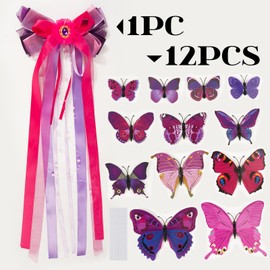 BOOMTOP Bow School Cone Girls School Cone Bow Purple Sugar Bags Bow with 12 Pieces Butterfly Decorative School Cone Craft Set 3D Butterflies First Day Decoration School Cone Decoration
