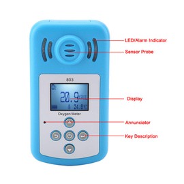Oxygen Detector, O2 Gas Tester Oxygen Gas Meter, 803 Blue Digital Display Oxygen Gas Detector 10 ~ + 50℃, for Tunnel, Laboratory and Industry