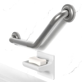 AquaChase 1-1/4 x 16inch Angled Grab Bar for Stud Mount with Knurled Grip, Bathroom Mobility Aid, ADA Compliant Heavy Duty 500lbs Support, Rustproof Stainless Steel (Brushed Nickel)