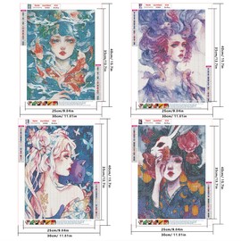 DCIDBEI 30 x 40 cm Set of 4 Japanese Diamond Painting Manga Girls, Diamond Painting Woman Animals Fish for Children, Decorating Crafts House Bedroom Fashion Adults