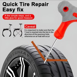 EIDANZ 65 Pcs Tyre Repair Kit, Car Tyre Puncture Repair Kit, Tubeless Tire Repair Kit – Heavy Duty Emergency Flat Tyre Fix Set with Pressure Gauge, T-Handle Tools & Tread Depth Gauge