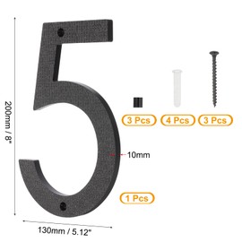 PATIKIL 8 Inch House Numbers, House Address Numbers Sign Large Floating Modern Home Number with Screws for Outside Door Wall Street, Black, 5