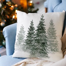 Ogiselestyle Christmas Tree Reindeer Throw Pillow Covers, 18 x 18 Inch Winter Holiday Xmas Cushion Case Decoration for Sofa Couch Set of 2