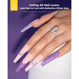 BURANO Holographic Gel Nail Polish Liner Nail Art Polish, Reflective Glitter Painted Gel Nail Design Polish 1 Bottle, Build in Thin Nail Brush Chrome Gel Curing Required 8ml (LX16)