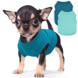 Uswalnna 2 Piezas De Ropa Para Perros Pequeños Y Gatos, Camisa Suave De Primavera Y Verano Para Cachorros Chihuahua, Color Sólido, Talla XXS A M, Cian Y Verde Oscuro