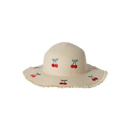 VERTBAUDET Girls Paper Straw Embroidered Cherry Hat, Off-white