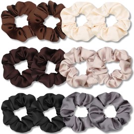 VENUSTE Ladies Premium Satin Hair Scrunchies - Soft Than Silk Hair Ties for Women - Pack of 12 (Neutral Colors)