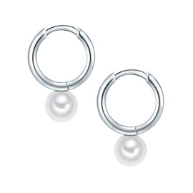 Valero Pearls Women's Creole Earrings Sterling Silver 925 Freshwater Cultured Pearls White - Earrings for Women with Freshwater Pearl, Silver