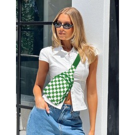 KAHADI Checkered Sling Bag for Women, Small Checkered Crossbody Chest Bag with Shoulder Strap, Purse Travel Fitness(Green)