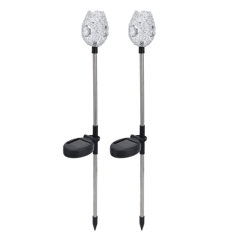 2Pcs Garden Solar Lights LED RGB Fast Charging Petal Design