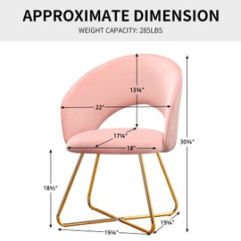 Furnimart Modern Stylish Upholstered Velvet Accent Papasan Chair, Curved Mid-Back Vanity Chair Leisure Lounge Arm Chairs with Gold Plating Legs for Bedroom Living Room Dining Room (Pink)
