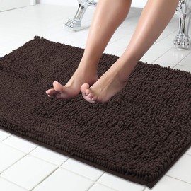 ITSOFT Non Slip Shaggy Chenille Soft Microfibers Bath Mat for Bathroom Rug Water Absorbent Carpet, 34 x 21 Inches Chocolate Brown