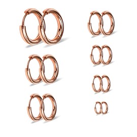 7 pairs of stainless steel hoop earrings, nasolabial rings, male and female small cartilage hoop earring accessories, 8mm, 10mm, 12mm, 14mm, 16mm, 18mm, 20mm (Rose gold)