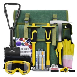 16-Piece Geological Rock Hammer Kit, Portable 32-ounce Hammer and Chisel Backpack Set, Suitable for Rock Hunting, Gold Mining, Ideal for Beginners and Enthusiasts.(yellow)