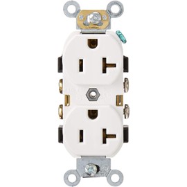 Leviton Duplex Receptacle, Commercial Spec Grade, Smooth Face, 20 Amp, 125 Volt, Side Wire, NEMA 5-20R, 2-Pole, 3-Wire, Self-Grounding, CR020-W, White