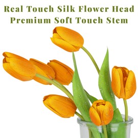 10PCS Artificial Flowers with Vase, Faux Silk Tulip Flower Artificial Flowers Bouquet in Glass Vase, Faux Flower Arrangement with Vase Suitable for Home Office Decoration, Dining Table Centerpiece