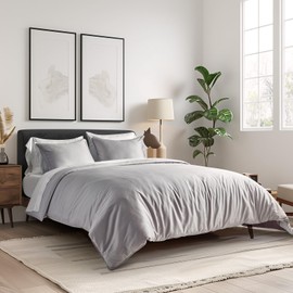 EVERGRACE Cotton Tencel Duvet Cover Set Queen Size, Silky Soft Cooling Duvet Cover for Hot Sleepers, Luxe Eucalyptus Lyocell Comforter Cover, Breathable Organic Bedding Set with 2 Shams, Dove Gray