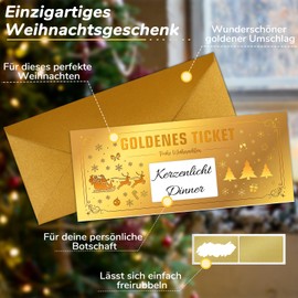 WenmthG Pack of 5 Golden Ticket Christmas Gift - Voucher to Fill Yourself with Scratch Sticker - Gifts for Women Christmas - Christmas Cards with Envelope Set - Merry Christmas