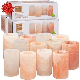 D'Eco Himalayan Salt Shot Glasses (12 Pack) - Hand-Carved 3" All-Natural Pink Salt Tequila Shooters - Add light salt flavor to any drink without the mess - Holiday Party Exchange & Christmas Gift Idea