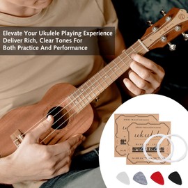 2 Sets Nylon Ukulele Strings with 4 Felt Picks Replacement Ukulele Strings Universal Classical Ukulele Musical Instrument Accessories for Soprano and Concert Ukes（White）