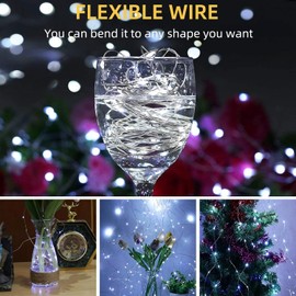 LAMPHOME 100 LED White Fairy Lights Battery Operated, Mini Battery Powered Copper Wire Starry String Lights,Light Length 32.5Ft, Multi Functions & Timer, with Remote Indoor/Outdoor use