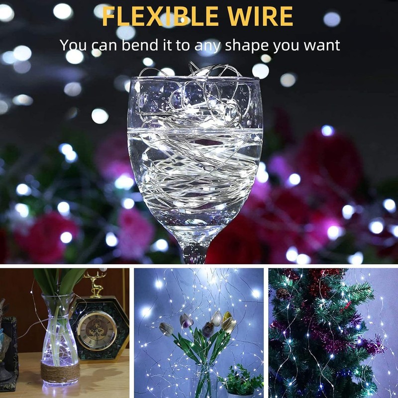 LAMPHOME 100 LED White Fairy Lights Battery Operated, Mini Battery
