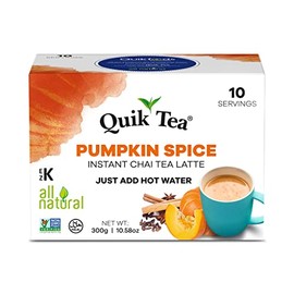 Quik Tea Pumpkin Spiced Masala Instant Chai Tea Latte Premix - 10 Count Single Box - All Natural Preservative Free Seasonal Convenient Chai - Just add hot water