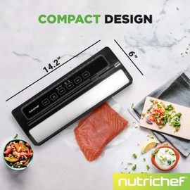 NutriChef Vacuum Sealer | Automatic Vacuum Air Sealing System For Food Preservation w/ Starter Kit | Compact Design | Lab Tested | Dry & Moist Food Modes | Led Indicator Lights (Black), EWE