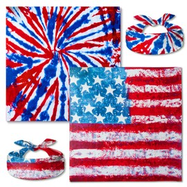 ALIBBON 2 Pcs Labor Day Patriotic Bandanas, American Flag Bandanas Multi-Purpose Cotton Veterans Day Bandanas Red White and Blue Print Tie Dye Paisley Cowboy Bandanas for Men and Women